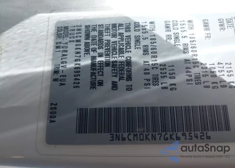 2016 Nissan Nv200 S/Sv z USA, uszkodzony, nr VIN 3N6CM0KN7GK695426